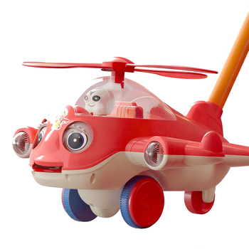 Vodička na tlačenie a učenie – motív lietadla, protišmyková rukoväť, zvonček, plast, pre deti 0–3 rokov, vonkajšie použitie