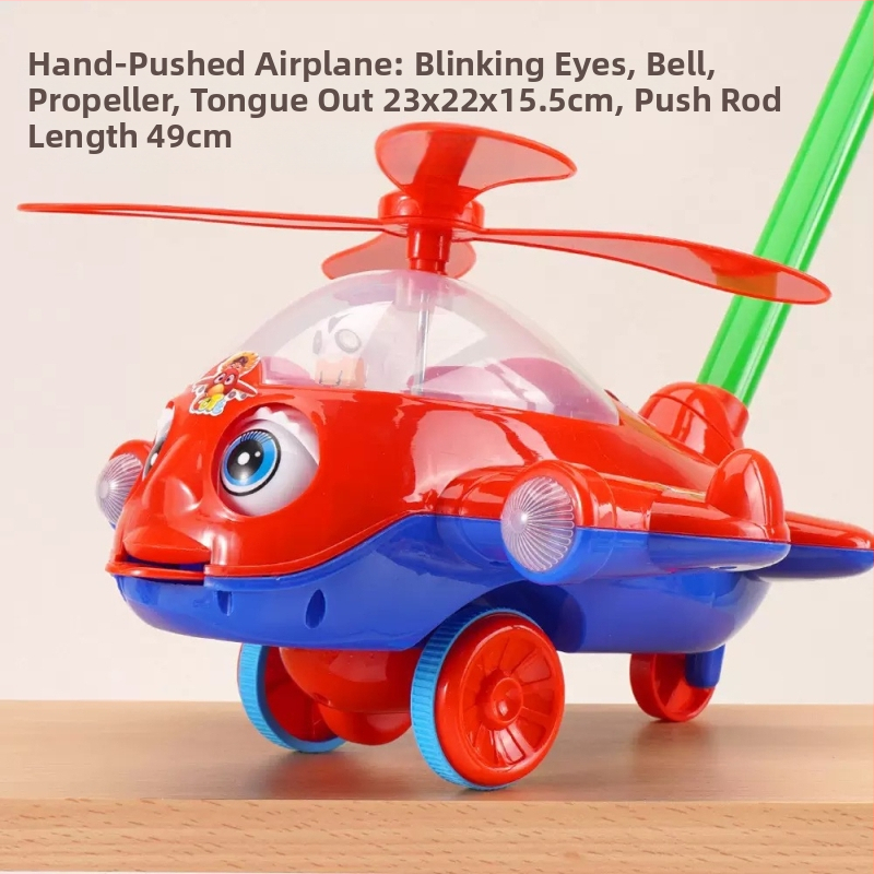 Vodička na tlačenie a učenie – motív lietadla, protišmyková rukoväť, zvonček, plast, pre deti 0–3 rokov, vonkajšie použitie