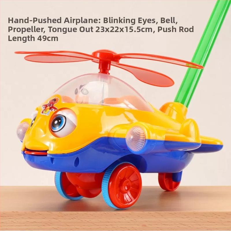 Vodička na tlačenie a učenie – motív lietadla, protišmyková rukoväť, zvonček, plast, pre deti 0–3 rokov, vonkajšie použitie