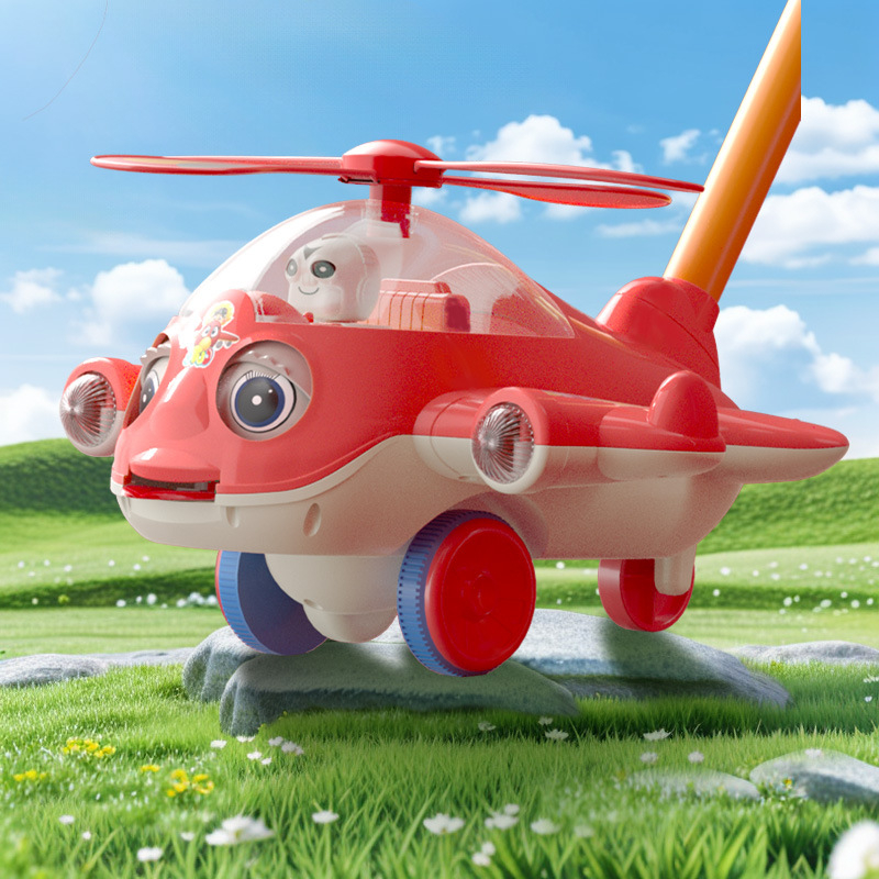 Vodička na tlačenie a učenie – motív lietadla, protišmyková rukoväť, zvonček, plast, pre deti 0–3 rokov, vonkajšie použitie