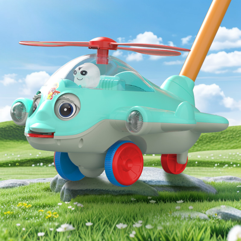 Vodička na tlačenie a učenie – motív lietadla, protišmyková rukoväť, zvonček, plast, pre deti 0–3 rokov, vonkajšie použitie