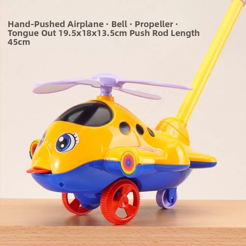 Vodička na tlačenie a učenie – motív lietadla, protišmyková rukoväť, zvonček, plast, pre deti 0–3 rokov, vonkajšie použitie