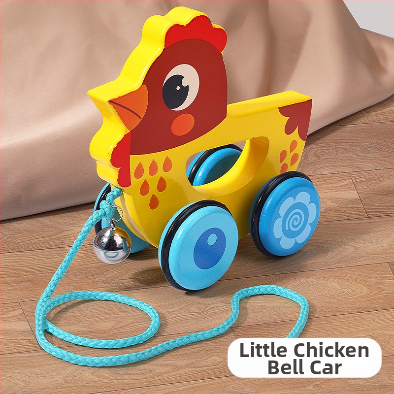 Drevená ťahacia chodítko hračka pre deti 4–6 rokov s motívom kresleného zvieraťa; materiál: drevo; značka: Big hand in small hand; rozvíja koordináciu ruka-oko