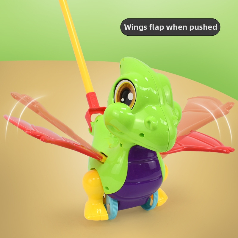 Bērnu rāpošanas rotaļlieta ar dzīvnieku figūrām (pterozāurs, krabis, kukainis, trušis) — plastmasa, ar vienu stieni, muzikālais zvans, šūpošana un griešanās, 0-3 gadi