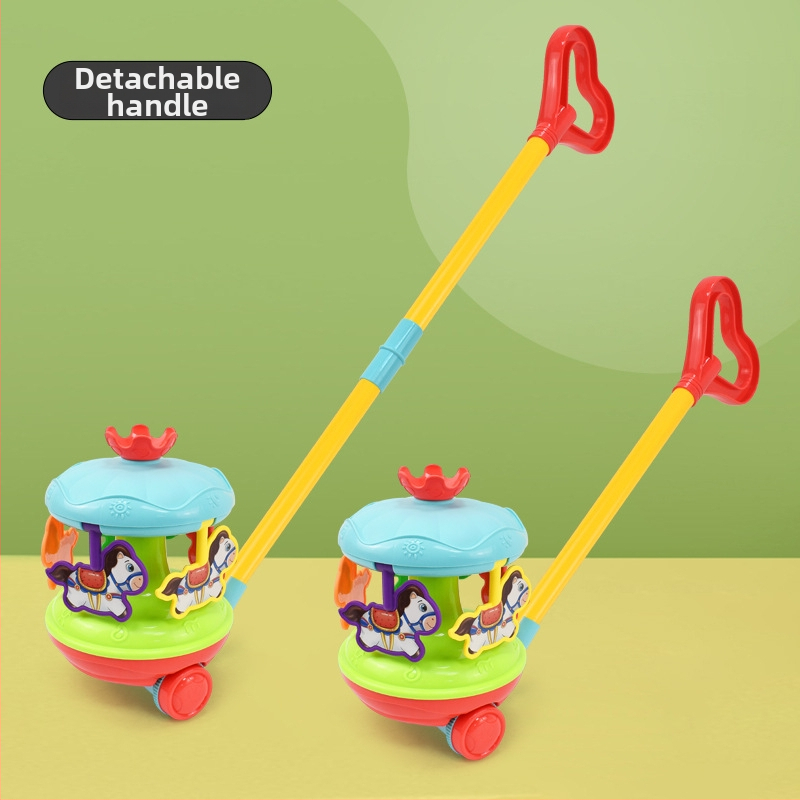 Bērnu rāpošanas rotaļlieta ar dzīvnieku figūrām (pterozāurs, krabis, kukainis, trušis) — plastmasa, ar vienu stieni, muzikālais zvans, šūpošana un griešanās, 0-3 gadi