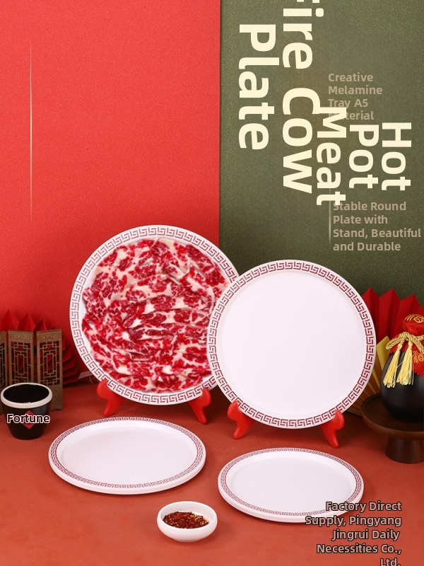 Melamínový tanier na hot pot, kruhový, čínskeho štýlu, proti rozliatiu, vhodný do mikrovlnky