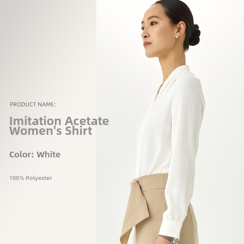 Dámska šifónová blúzka – Slim fit, dlhý rukáv, V-krk, skrytá placka s gombíkmi, kancelársky štýl