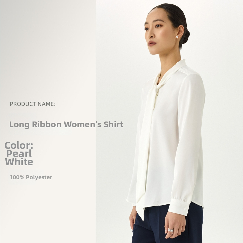 Dámska šifónová blúzka – Slim fit, dlhý rukáv, V-krk, skrytá placka s gombíkmi, kancelársky štýl