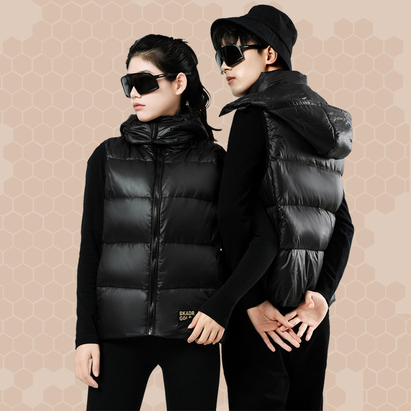 Pánska bezruková páperová bunda s kapucňou, stojací golier, zips, výplň 80-110