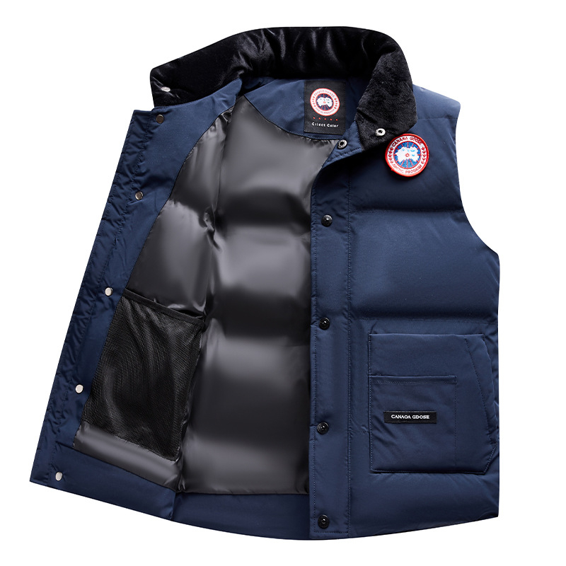 Pánska bezruková páperová bunda s kapucňou, stojací golier, zips, výplň 80-110