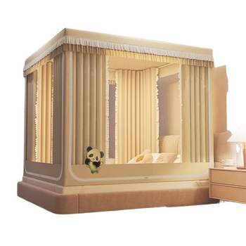 Záves na posteli so tri dverami, štýl zipsového stanu, moderný minimalistický dizajn; materiál polyester; rám z maľovaného železa; montáž je potrebná