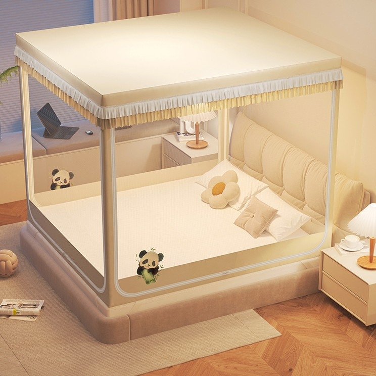 Záves na posteli so tri dverami, štýl zipsového stanu, moderný minimalistický dizajn; materiál polyester; rám z maľovaného železa; montáž je potrebná