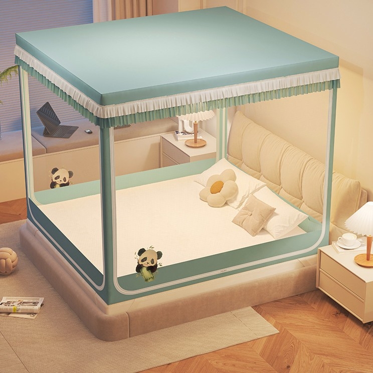 Záves na posteli so tri dverami, štýl zipsového stanu, moderný minimalistický dizajn; materiál polyester; rám z maľovaného železa; montáž je potrebná