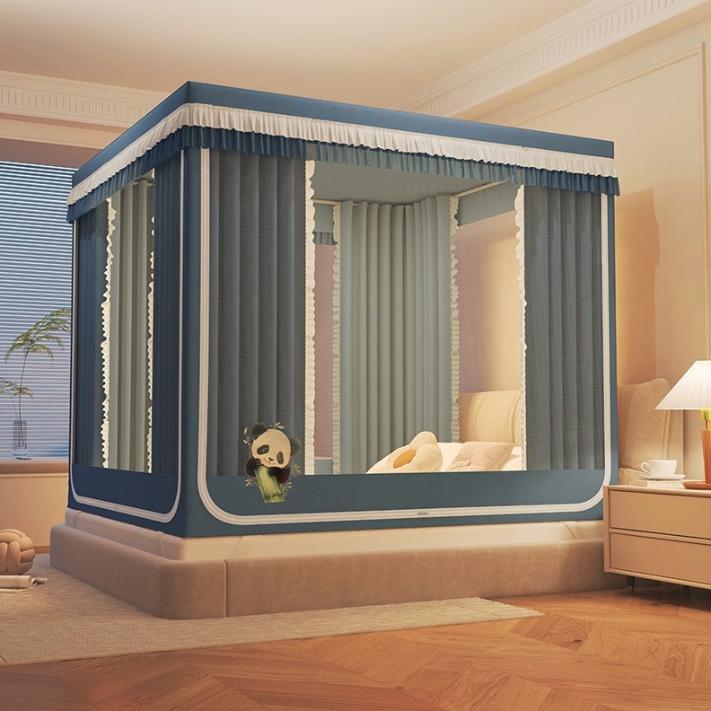 Záves na posteli so tri dverami, štýl zipsového stanu, moderný minimalistický dizajn; materiál polyester; rám z maľovaného železa; montáž je potrebná