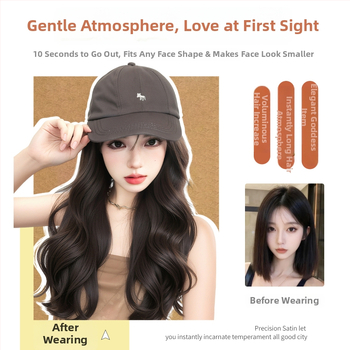 Parochňa pre ženy s integrovaným klobúkom, dlhé rovné vlasy — ofina rovná, vlasy z teplovzdorného syntetického vlákna, nie je možné farbiť