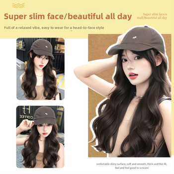 Parochňa pre ženy s integrovaným klobúkom, dlhé rovné vlasy — ofina rovná, vlasy z teplovzdorného syntetického vlákna, nie je možné farbiť