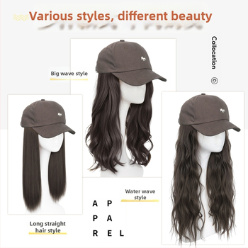 Parochňa pre ženy s integrovaným klobúkom, dlhé rovné vlasy — ofina rovná, vlasy z teplovzdorného syntetického vlákna, nie je možné farbiť