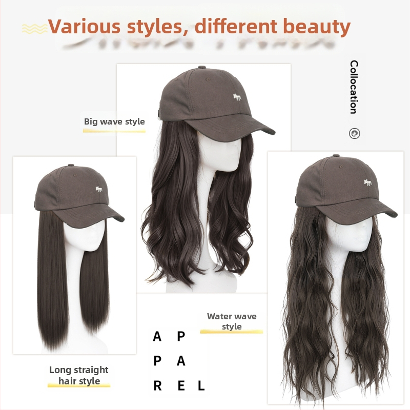 Parochňa pre ženy s integrovaným klobúkom, dlhé rovné vlasy — ofina rovná, vlasy z teplovzdorného syntetického vlákna, nie je možné farbiť