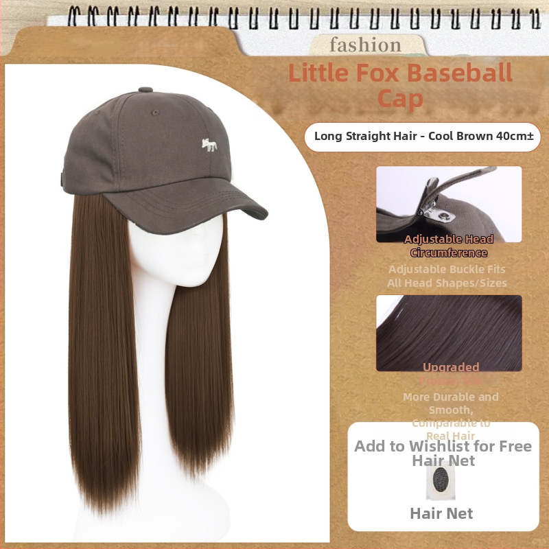 Parochňa pre ženy s integrovaným klobúkom, dlhé rovné vlasy — ofina rovná, vlasy z teplovzdorného syntetického vlákna, nie je možné farbiť