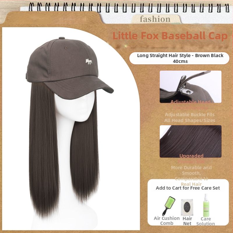 Parochňa pre ženy s integrovaným klobúkom, dlhé rovné vlasy — ofina rovná, vlasy z teplovzdorného syntetického vlákna, nie je možné farbiť