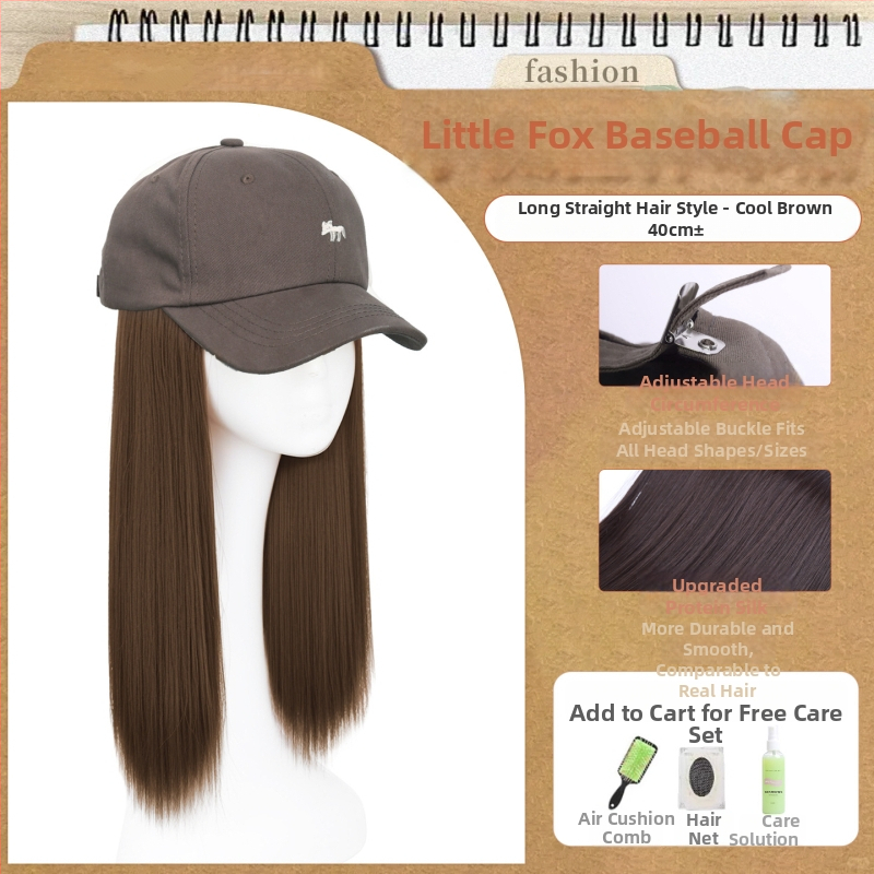 Parochňa pre ženy s integrovaným klobúkom, dlhé rovné vlasy — ofina rovná, vlasy z teplovzdorného syntetického vlákna, nie je možné farbiť