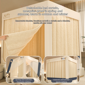 Voodil moskitovõrk kolme uksega, tõmblukuga ruutvõrk, polüesterkangas, värvitud süsinikterasest raam