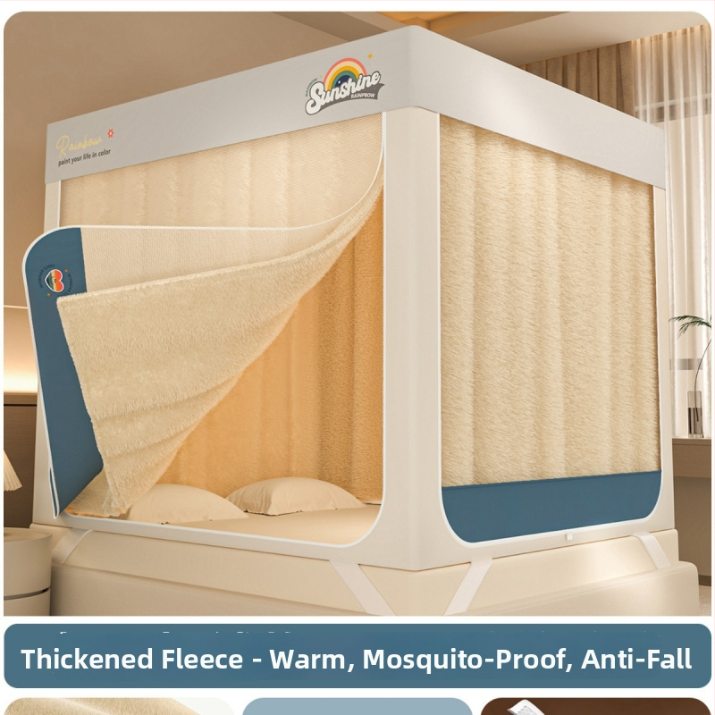 Voodil moskitovõrk kolme uksega, tõmblukuga ruutvõrk, polüesterkangas, värvitud süsinikterasest raam