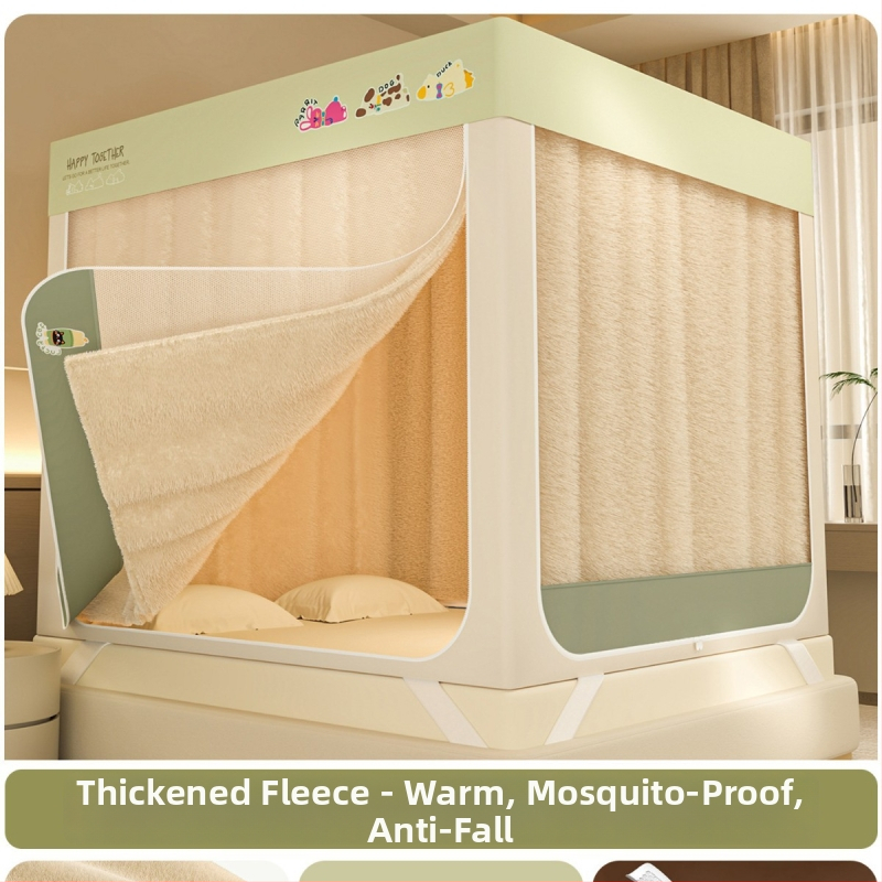 Voodil moskitovõrk kolme uksega, tõmblukuga ruutvõrk, polüesterkangas, värvitud süsinikterasest raam