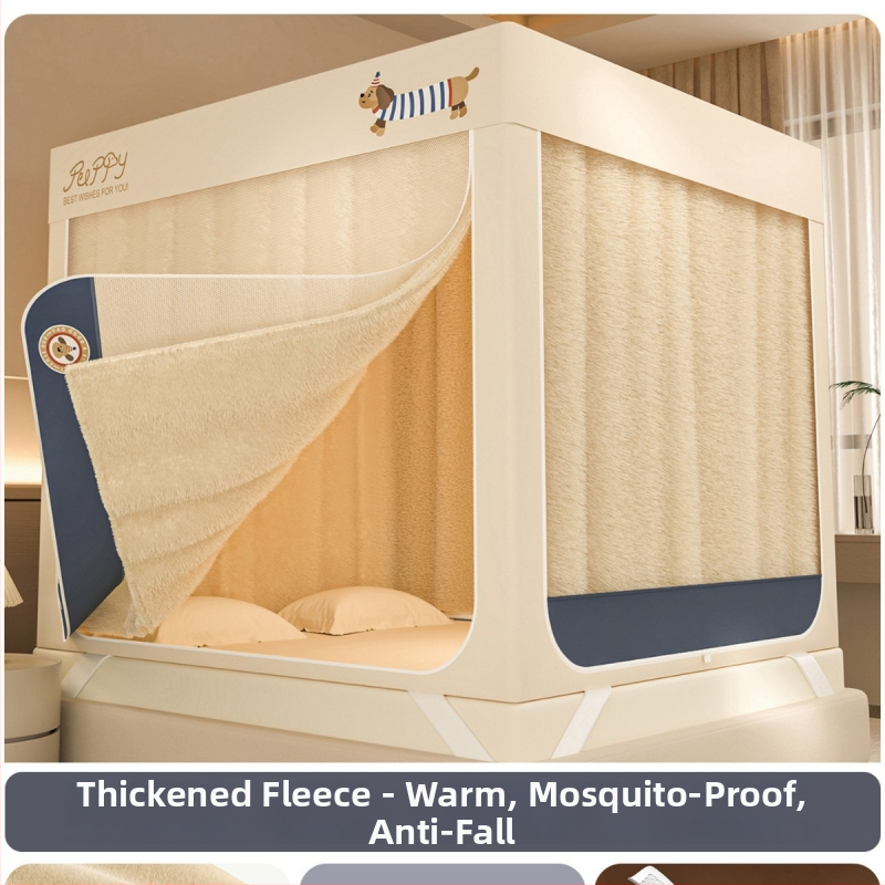 Voodil moskitovõrk kolme uksega, tõmblukuga ruutvõrk, polüesterkangas, värvitud süsinikterasest raam