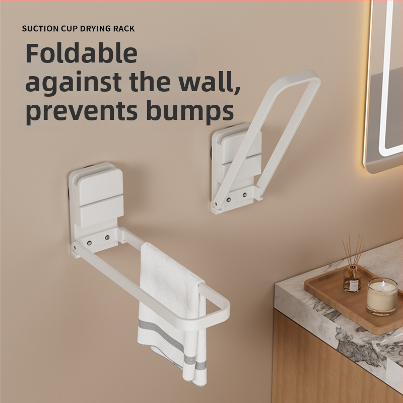 Sklopný vešiak na uteráky so sacími pohármi, nástenný bez vŕtania, kovový