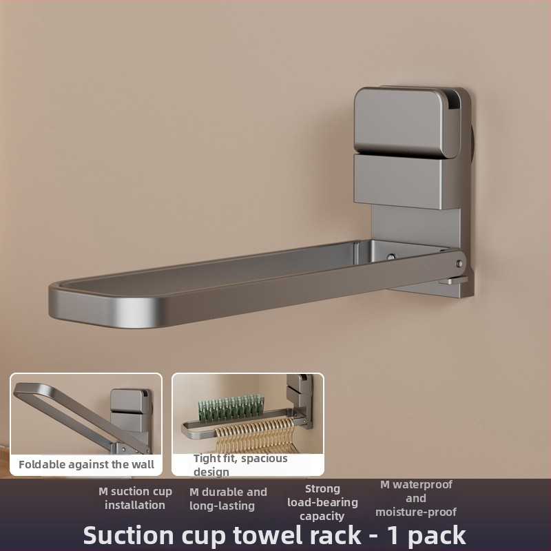 Sklopný vešiak na uteráky so sacími pohármi, nástenný bez vŕtania, kovový