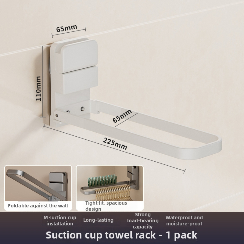 Sklopný vešiak na uteráky so sacími pohármi, nástenný bez vŕtania, kovový