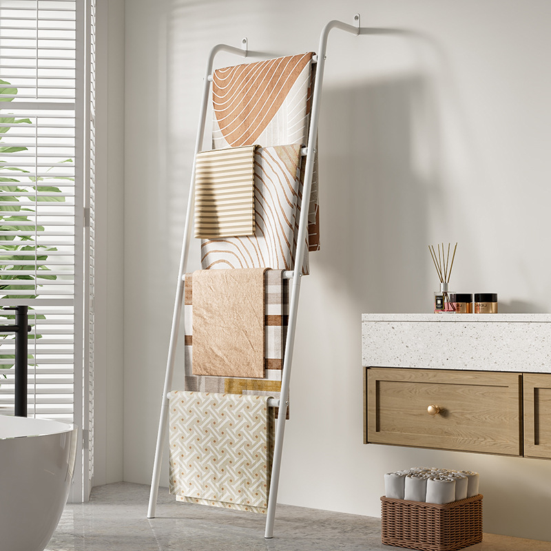 Železný stenový vešiak na uteráky a oblečenie, v tvare rebríka, 4 úrovne, úsporné riešenie priestoru, nosnosť 10 kg