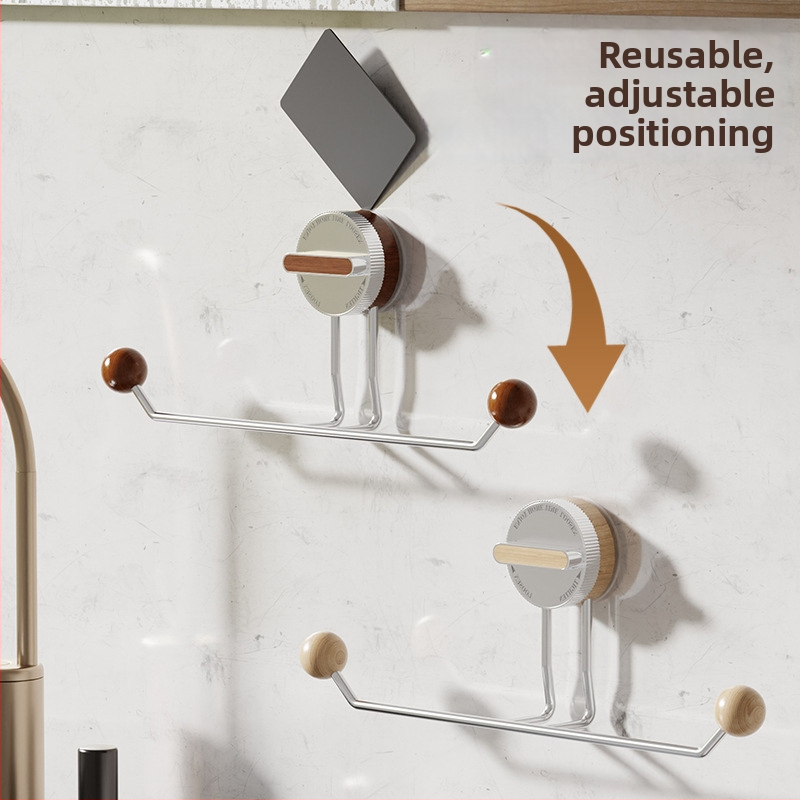 Rätikute hoidik imukorgiga, ilma puurimiseta, roostevabast terasest, puidust tekstuuriga, vannituppa ja kööki – Shell Stone