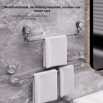 Držiak uterákov do kúpeľne s podtlakovým uchytením, z nehrdzavejúcej ocele, bez vŕtania, rozšíriteľný