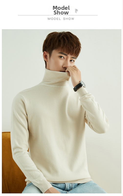 Pánsky voľný sveter s rolákom, korejský štýl, 100% akryl, pranie v práčke