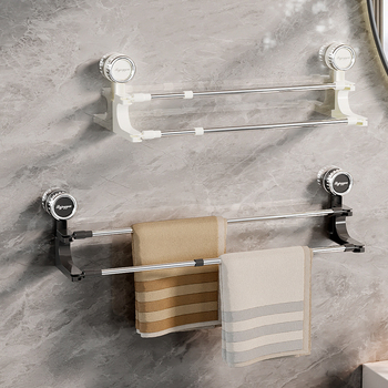 Jiuyue Otáčajúci sa držiak uterák s vákuovým uchytením, dvojitý stĺp, teleskopický, bez vŕtania, dvojúrovňové zavesenie