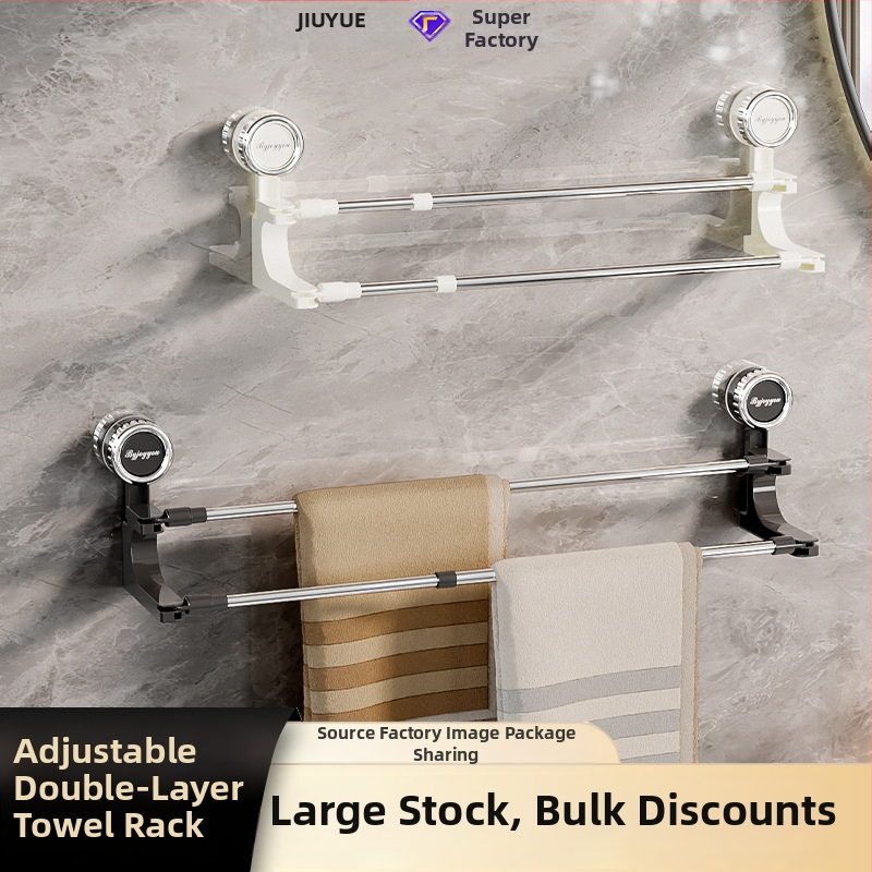 Jiuyue Otáčajúci sa držiak uterák s vákuovým uchytením, dvojitý stĺp, teleskopický, bez vŕtania, dvojúrovňové zavesenie