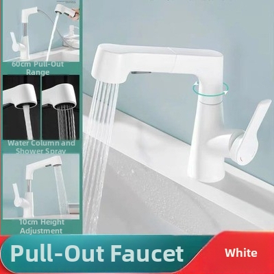 M13 Meďový umývadlový kohútik s ťahacím výsuvom – miešanie, keramický kartridž, povrchová úprava s vodným leskom