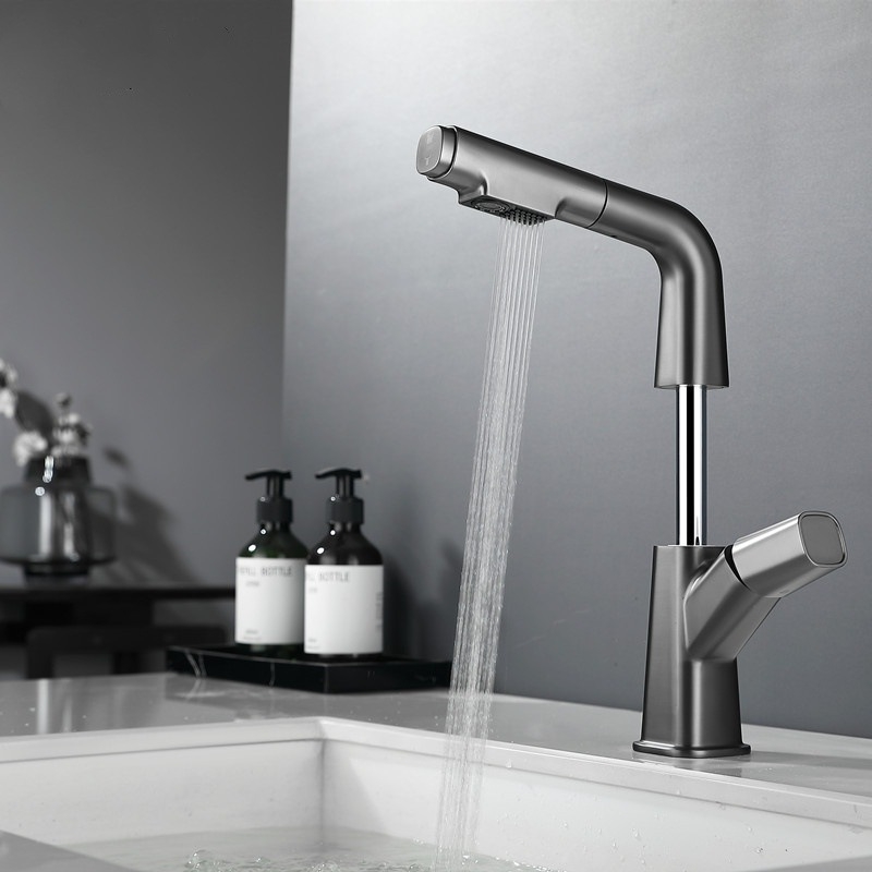 M13 Meďový umývadlový kohútik s ťahacím výsuvom – miešanie, keramický kartridž, povrchová úprava s vodným leskom