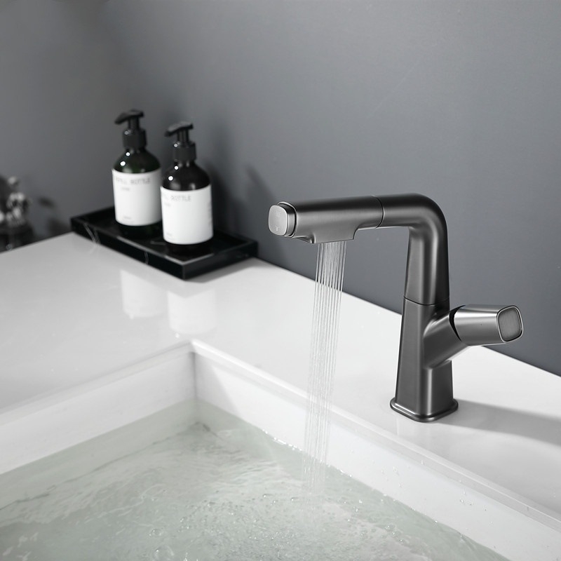 M13 Meďový umývadlový kohútik s ťahacím výsuvom – miešanie, keramický kartridž, povrchová úprava s vodným leskom