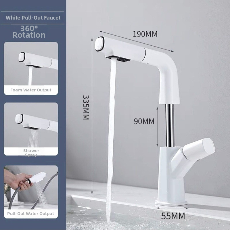 M13 Meďový umývadlový kohútik s ťahacím výsuvom – miešanie, keramický kartridž, povrchová úprava s vodným leskom