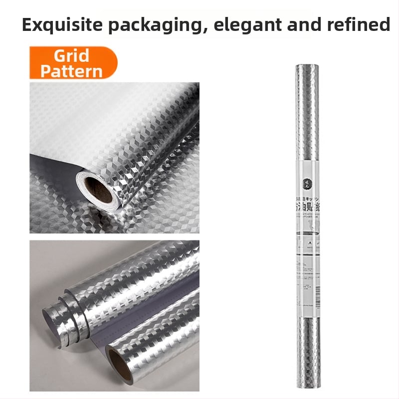 Stena sticker kuchyne – samolepiaci, vodeodolný, vlhkosť-odolný, olejodolný, odolný voči špine; geometrický štvorcový vzor; materiál PET/aluminová fólia/PVC; jedna doska.