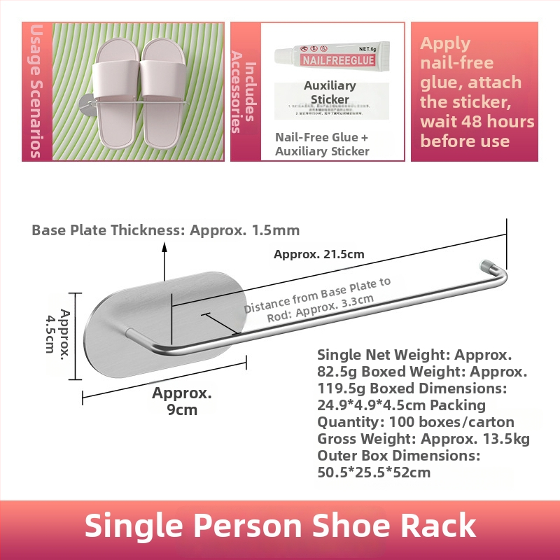 Guangkai Nerezová oceľ nástenný stojan na papuče – montáž bez vrtania, kúpeľňový organizér