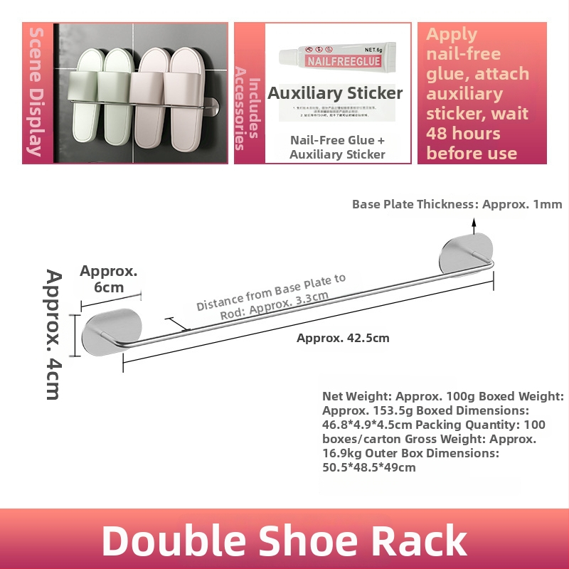 Guangkai Nerezová oceľ nástenný stojan na papuče – montáž bez vrtania, kúpeľňový organizér