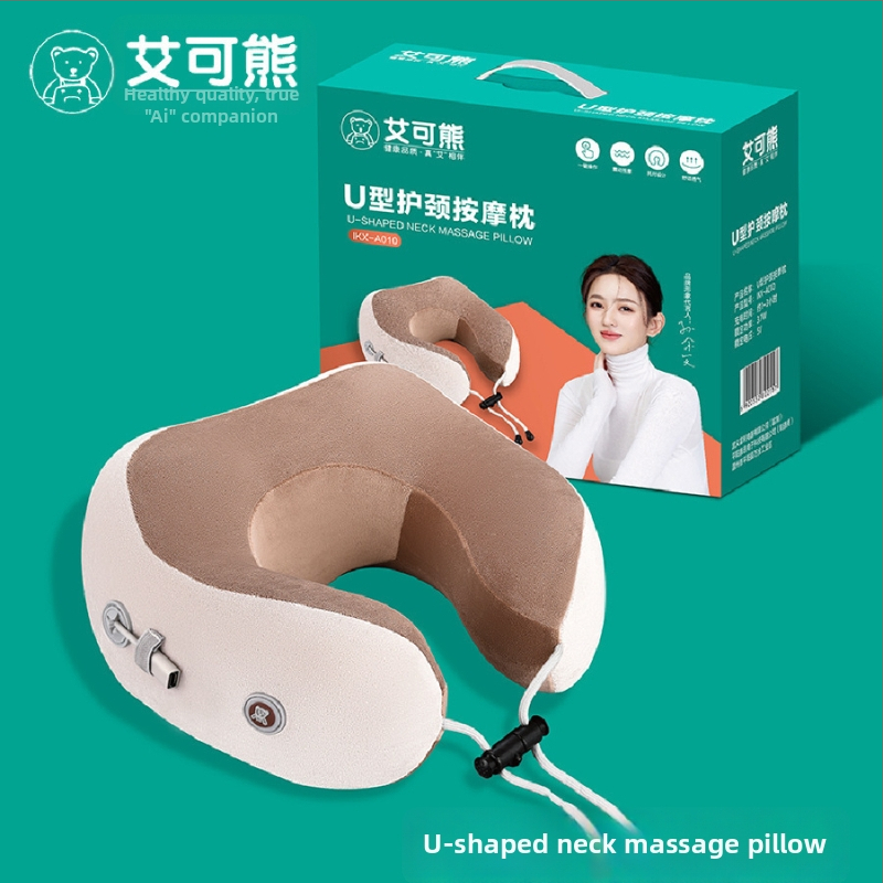 Aike Bear U tvarovaná masážna vankúš na krk a ramená, 2 masážne hlavy, 3. úroveň, káblové ovládanie, AC napájanie, vibrácie