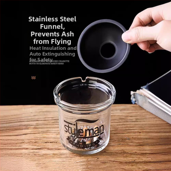 Sklenený popolník s viečkom, proti rozptylu popolov, viacúčelový (do auta, domova, kancelárie)