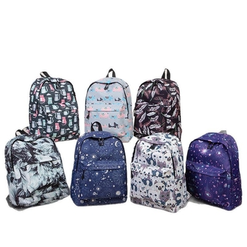 Unisex nylonový batoh, vodeodolný, geometrický vzor, polyesterová výstelka, popruh s vzdušnou vankúšou pre školské použitie