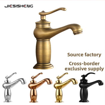 Antická mosadzová batéria na umývadlo s jedným otvorom, zvislá inštalácia, keramická vložka, telo z medi, zmiešanie teplej a studenej vody