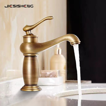 Antická mosadzová batéria na umývadlo s jedným otvorom, zvislá inštalácia, keramická vložka, telo z medi, zmiešanie teplej a studenej vody